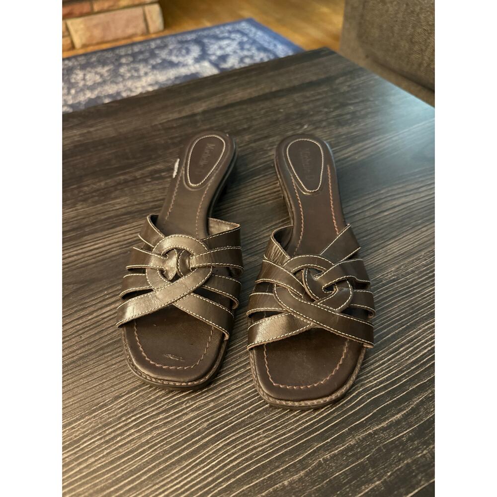 Michelle D Brown Leather Wedge Sandal Sz. 7.5
